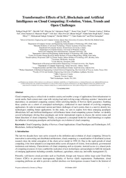 Transformative effects of IoT, Blockchain and Artificial Intelligence on
  cloud computing: Evolution, vision, trends and open challenges