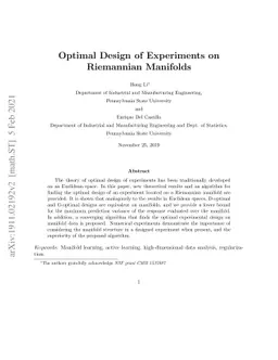 Optimal Design of Experiments on Riemannian Manifolds