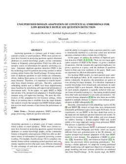 Unsupervised Domain Adaptation of Contextual Embeddings for Low-Resource
  Duplicate Question Detection