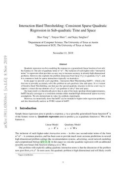 Interaction Hard Thresholding: Consistent Sparse Quadratic Regression in
  Sub-quadratic Time and Space