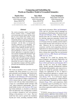 Composing and Embedding the Words-as-Classifiers Model of Grounded
  Semantics