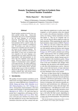 Domain, Translationese and Noise in Synthetic Data for Neural Machine
  Translation