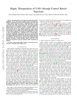 Haptic Teleoperation of UAVs through Control Barrier Functions