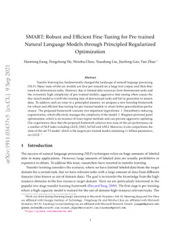 SMART: Robust and Efficient Fine-Tuning for Pre-trained Natural Language
  Models through Principled Regularized Optimization