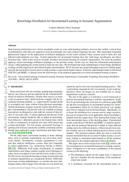 Knowledge Distillation for Incremental Learning in Semantic Segmentation