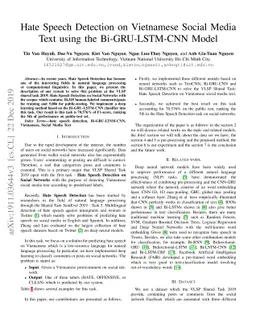 Hate Speech Detection on Vietnamese Social Media Text using the
  Bi-GRU-LSTM-CNN Model