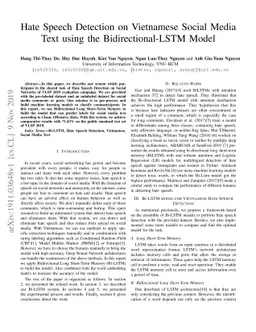 Hate Speech Detection on Vietnamese Social Media Text using the
  Bidirectional-LSTM Model