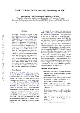 E-BERT: Efficient-Yet-Effective Entity Embeddings for BERT