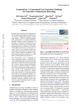 CommonGen: A Constrained Text Generation Challenge for Generative
  Commonsense Reasoning