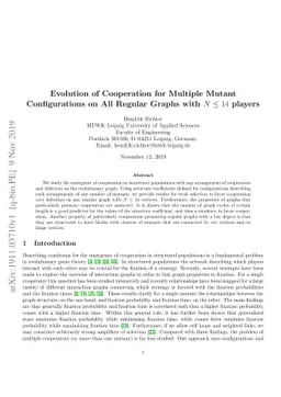 Evolution of Cooperation for Multiple Mutant Configurations on All
  Regular Graphs with $N \leq 14$ players