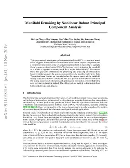 Manifold Denoising by Nonlinear Robust Principal Component Analysis