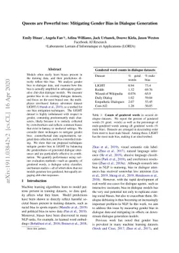 Queens are Powerful too: Mitigating Gender Bias in Dialogue Generation