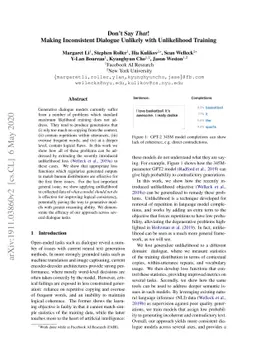 Don't Say That! Making Inconsistent Dialogue Unlikely with Unlikelihood
  Training