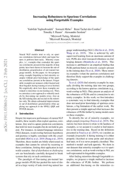 Increasing Robustness to Spurious Correlations using Forgettable
  Examples