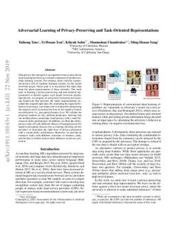 Adversarial Learning of Privacy-Preserving and Task-Oriented
  Representations