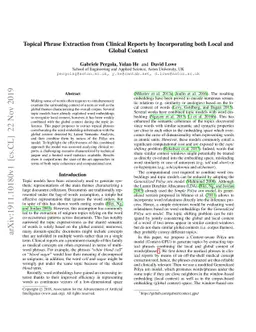 Topical Phrase Extraction from Clinical Reports by Incorporating both
  Local and Global Context