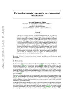 Universal adversarial examples in speech command classification