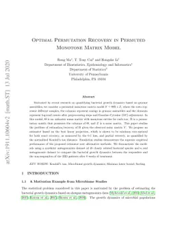 Optimal Permutation Recovery in Permuted Monotone Matrix Model