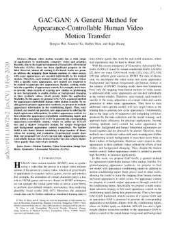 GAC-GAN: A General Method for Appearance-Controllable Human Video Motion
  Transfer