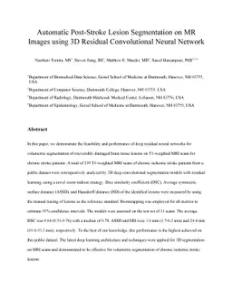 Automatic Post-Stroke Lesion Segmentation on MR Images using 3D Residual
  Convolutional Neural Network
