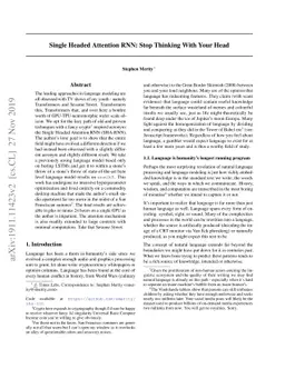 Single Headed Attention RNN: Stop Thinking With Your Head