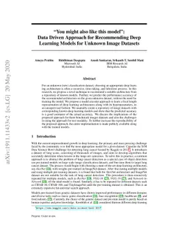 "You might also like this model": Data Driven Approach for Recommending
  Deep Learning Models for Unknown Image Datasets