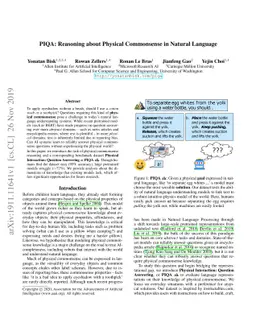 PIQA: Reasoning about Physical Commonsense in Natural Language