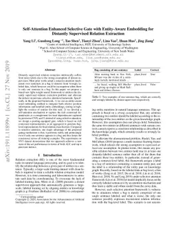 Self-Attention Enhanced Selective Gate with Entity-Aware Embedding for
  Distantly Supervised Relation Extraction