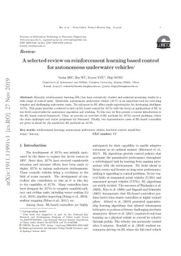 A selected review on reinforcement learning based control for autonomous
  underwater vehicles