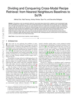 Dividing and Conquering Cross-Modal Recipe Retrieval: from Nearest
  Neighbours Baselines to SoTA