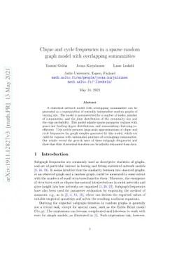 Clique and cycle frequencies in a sparse random graph model with
  overlapping communities