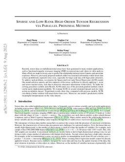 Sparse and Low-Rank High-Order Tensor Regression via Parallel Proximal
  Method
