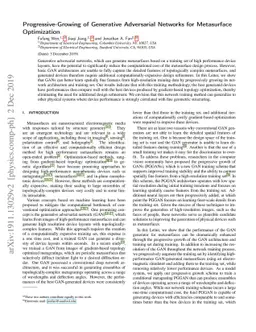 Progressive-Growing of Generative Adversarial Networks for Metasurface
  Optimization