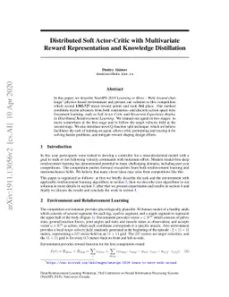 Distributed Soft Actor-Critic with Multivariate Reward Representation
  and Knowledge Distillation