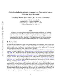 Optimism in Reinforcement Learning with Generalized Linear Function
  Approximation