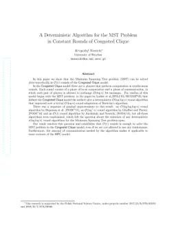 A Deterministic Algorithm for the MST Problem in Constant Rounds of
  Congested Clique