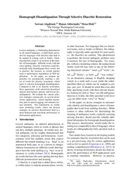 Homograph Disambiguation Through Selective Diacritic Restoration