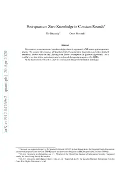 Post-quantum Zero Knowledge in Constant Rounds