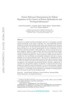 Feature Relevance Determination for Ordinal Regression in the Context of
  Feature Redundancies and Privileged Information