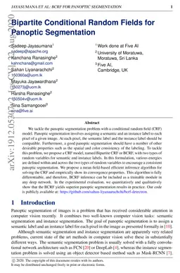 Bipartite Conditional Random Fields for Panoptic Segmentation
