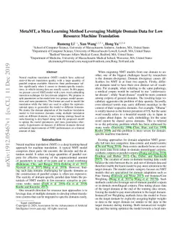 MetaMT,a MetaLearning Method Leveraging Multiple Domain Data for Low
  Resource Machine Translation