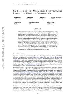 SMiRL: Surprise Minimizing Reinforcement Learning in Unstable
  Environments