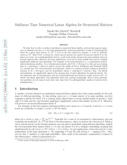 Sublinear Time Numerical Linear Algebra for Structured Matrices