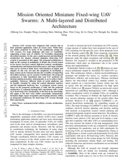 Mission Oriented Miniature Fixed-wing UAV Swarms: A Multi-layered and
  Distributed Architecture