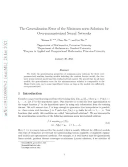 The Generalization Error of the Minimum-norm Solutions for
  Over-parameterized Neural Networks