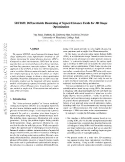 SDFDiff: Differentiable Rendering of Signed Distance Fields for 3D Shape
  Optimization