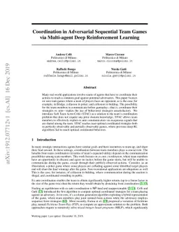 Coordination in Adversarial Sequential Team Games via Multi-Agent Deep
  Reinforcement Learning