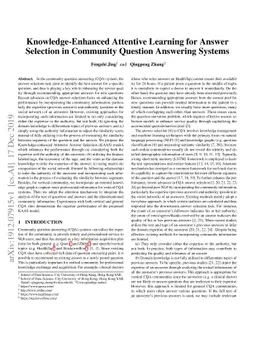 Knowledge-Enhanced Attentive Learning for Answer Selection in Community
  Question Answering Systems