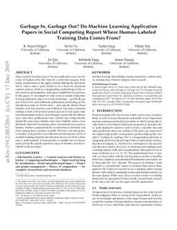Garbage In, Garbage Out? Do Machine Learning Application Papers in
  Social Computing Report Where Human-Labeled Training Data Comes From?