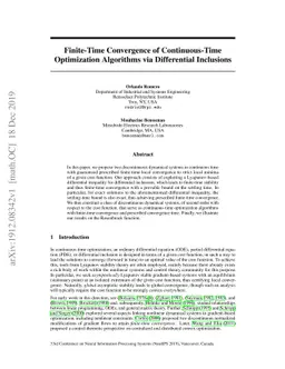 Finite-Time Convergence of Continuous-Time Optimization Algorithms via
  Differential Inclusions